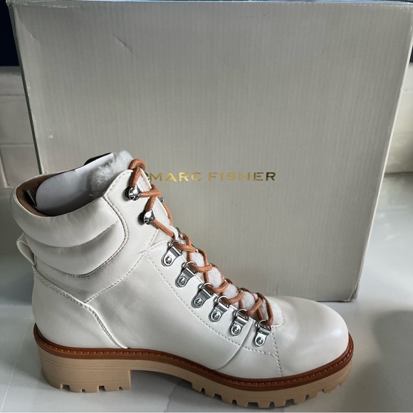 Marc Fisher Womens Mallie 3 Ivory Lace Up Round Toe Winter Boot New With Box 8.5 - Picture 11 of 13